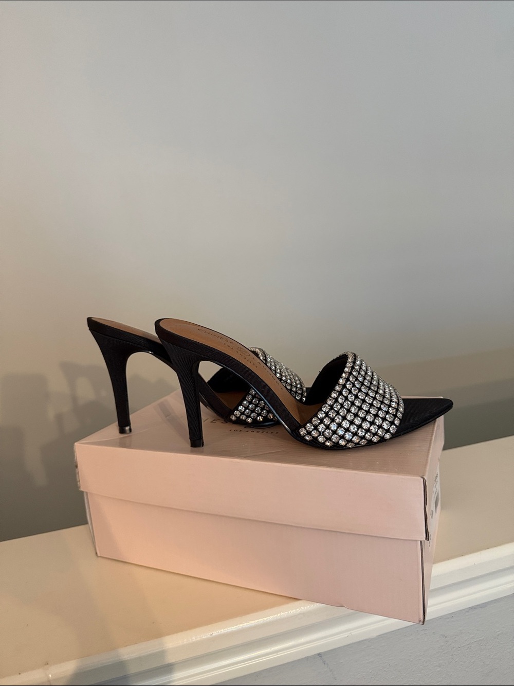 Chinese Laundry Black Crystal-Embellished Mule Heels